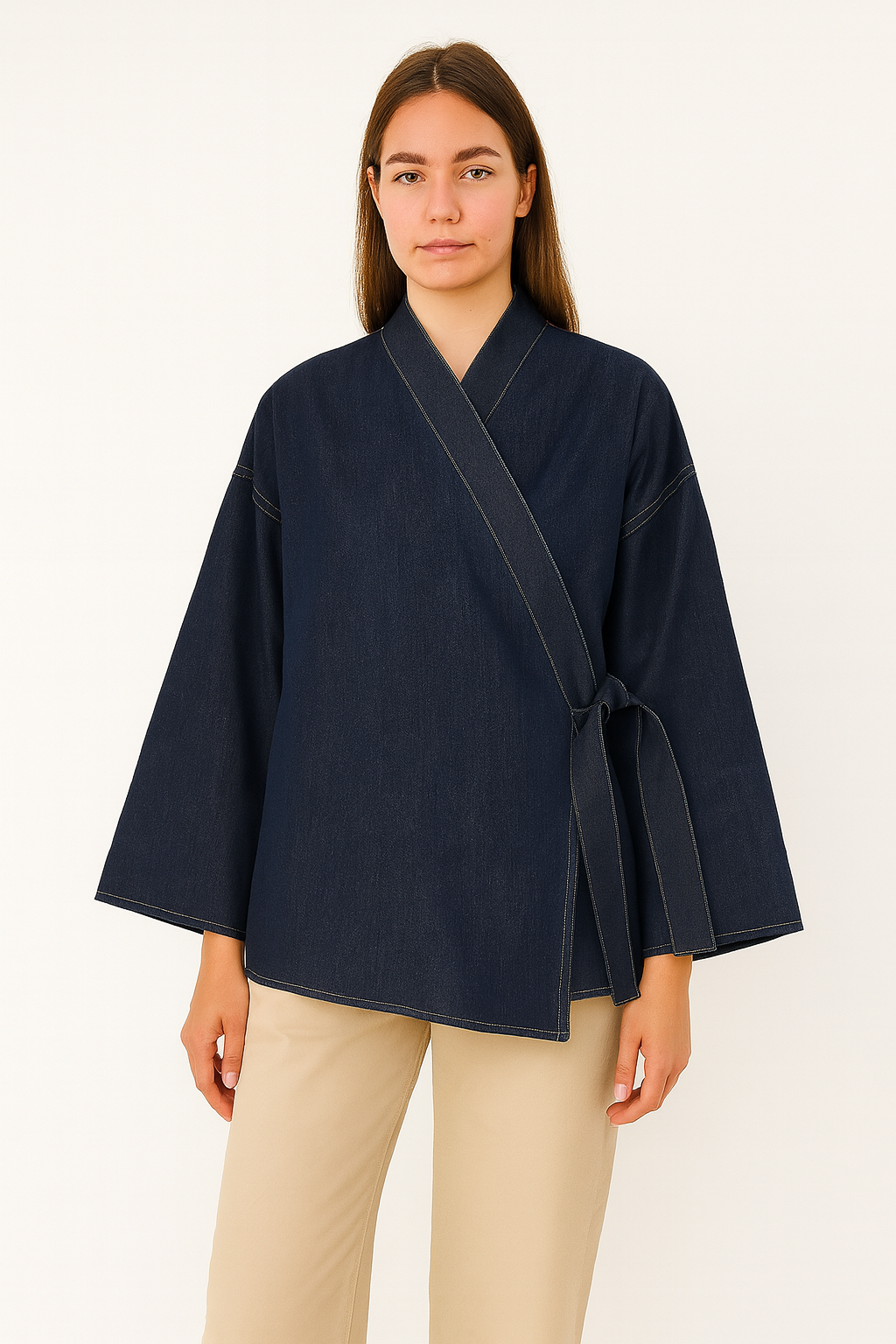 Tunique Kimono en Denim – Élégance Minimaliste