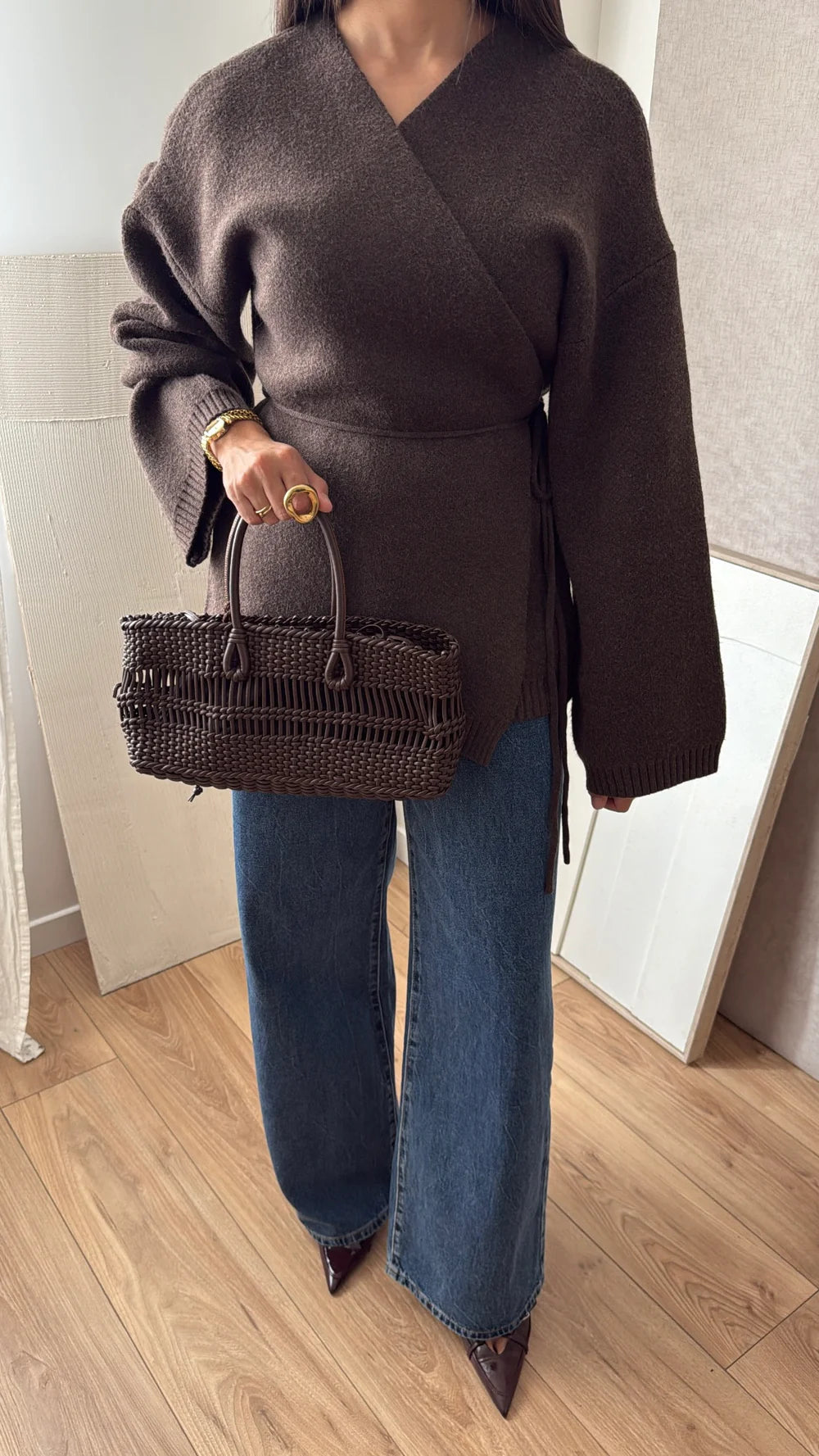 Pull cache coeur manche évasée, coupe oversize