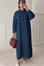 Robe Chemise Longue en Jean – Élégance Décontractée et Modestie