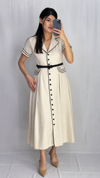 Robe Chemise Élégante Beige avec Ceinture