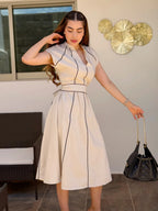 Robe Chic Beige en Lin avec Ceinture Ajustable