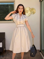 Robe Chic Beige en Lin avec Ceinture Ajustable