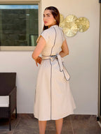 Robe Chic Beige en Lin avec Ceinture Ajustable