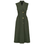 Robe Longue en Lin  – Vert Olive Élégant