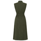 Robe Longue en Lin  – Vert Olive Élégant