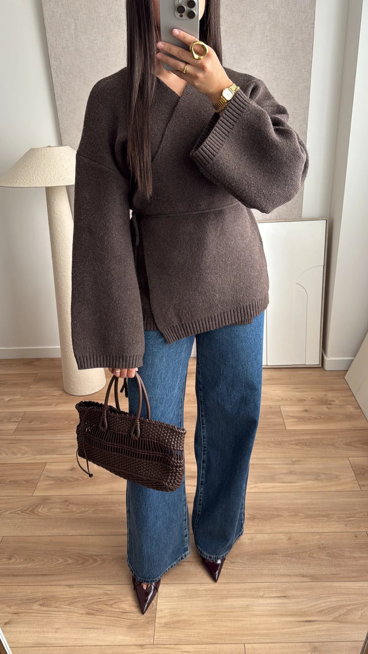 Pull cache coeur manche évasée, coupe oversize