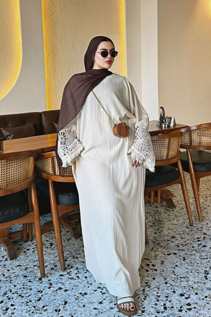 Robe Plissée Écrue Bohème - Beige Clair