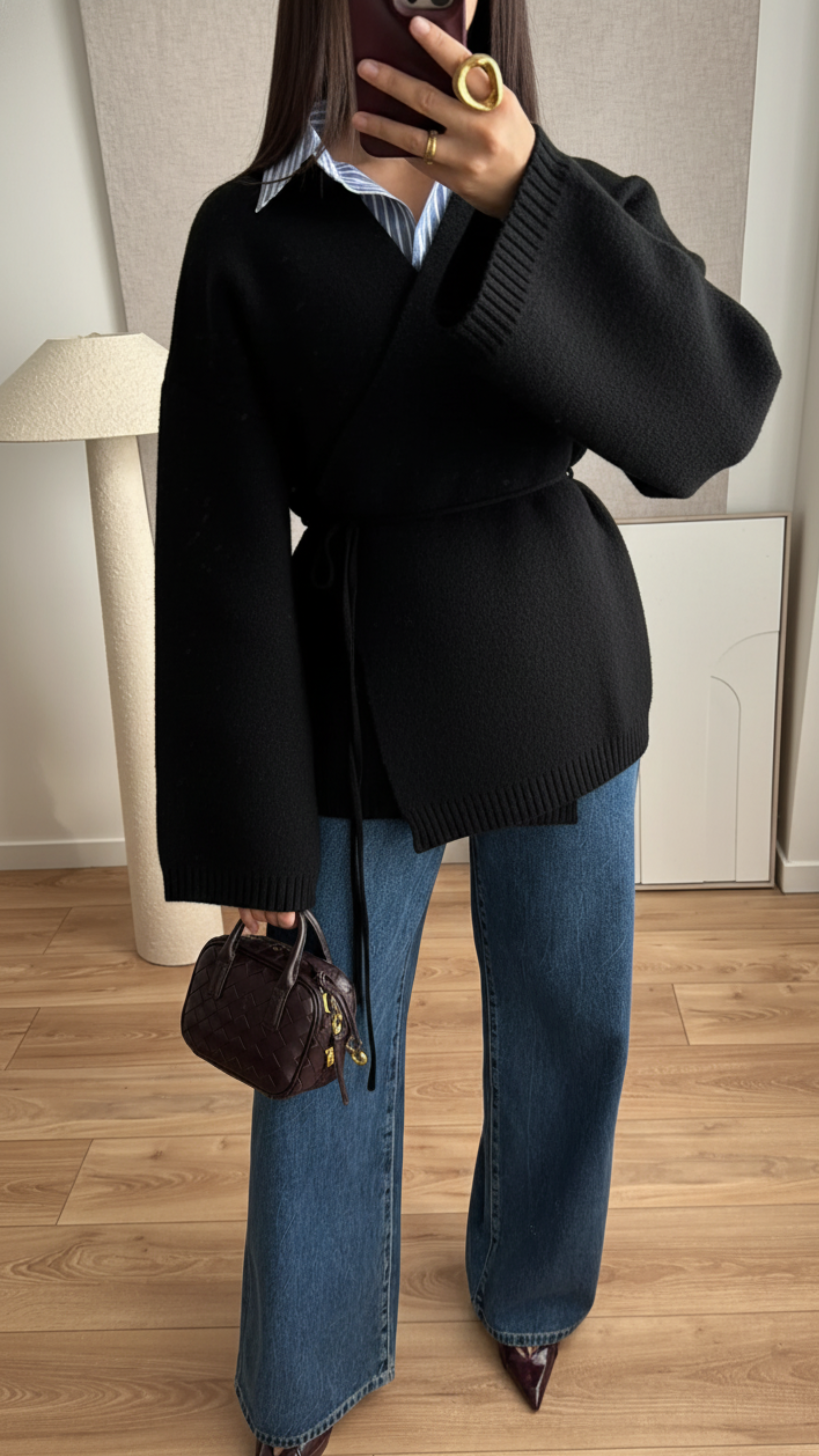 Pull cache coeur manche évasée, coupe oversize