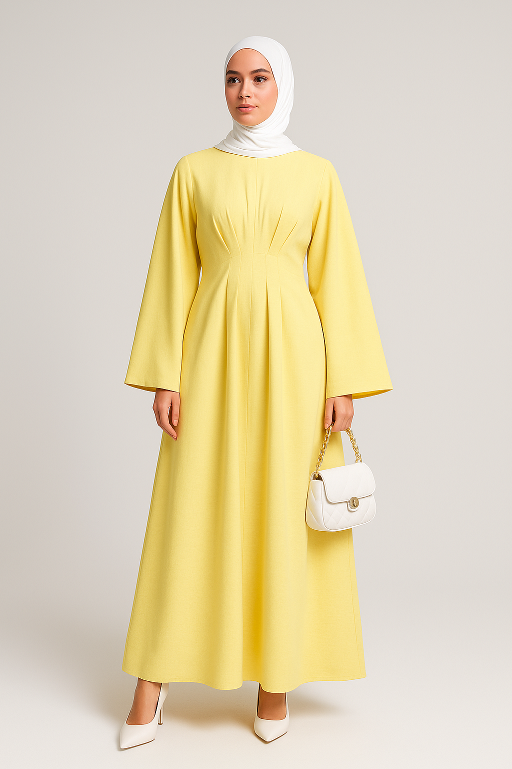 Robe Longue Pastel – Élégance Lumineuse & Modestie Assurée