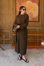 🤎 Robe en lin avec nœud – Marron