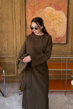 🤎 Robe en lin avec nœud – Marron
