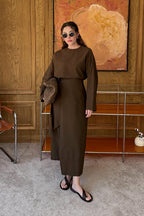 🤎 Robe en lin avec nœud – Marron