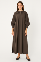 Robe Longue Élégante à Manches Bouffantes-Dark Taupe