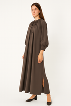 Robe Longue Élégante à Manches Bouffantes-Dark Taupe